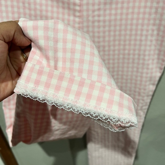 J. McLaughlin Women's Pink and White Gingham Straight Leg Pants Lace Cuff Size 8 - Picture 3 of 4